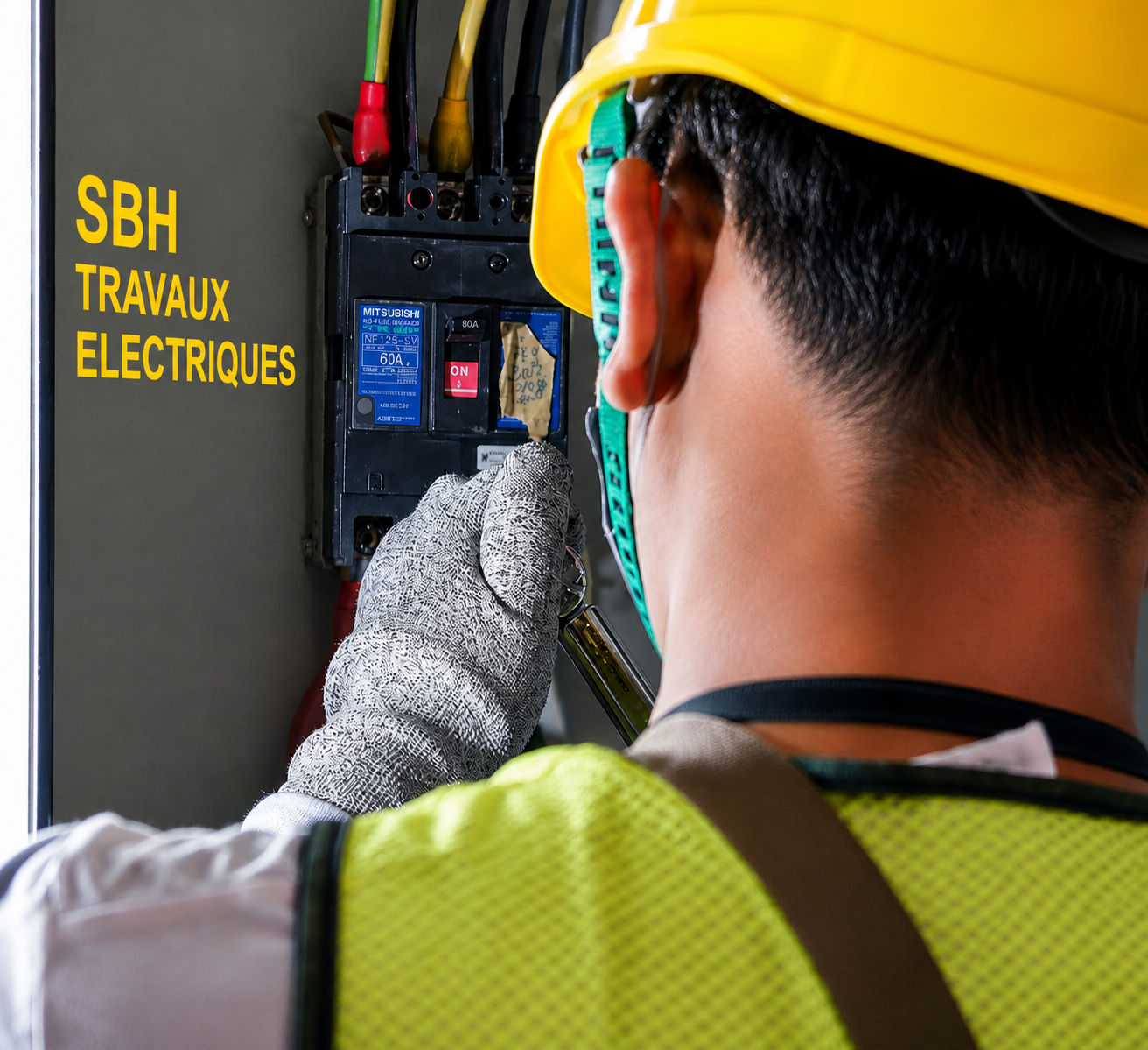 Électricien S.B.H en intervention sur le terrain